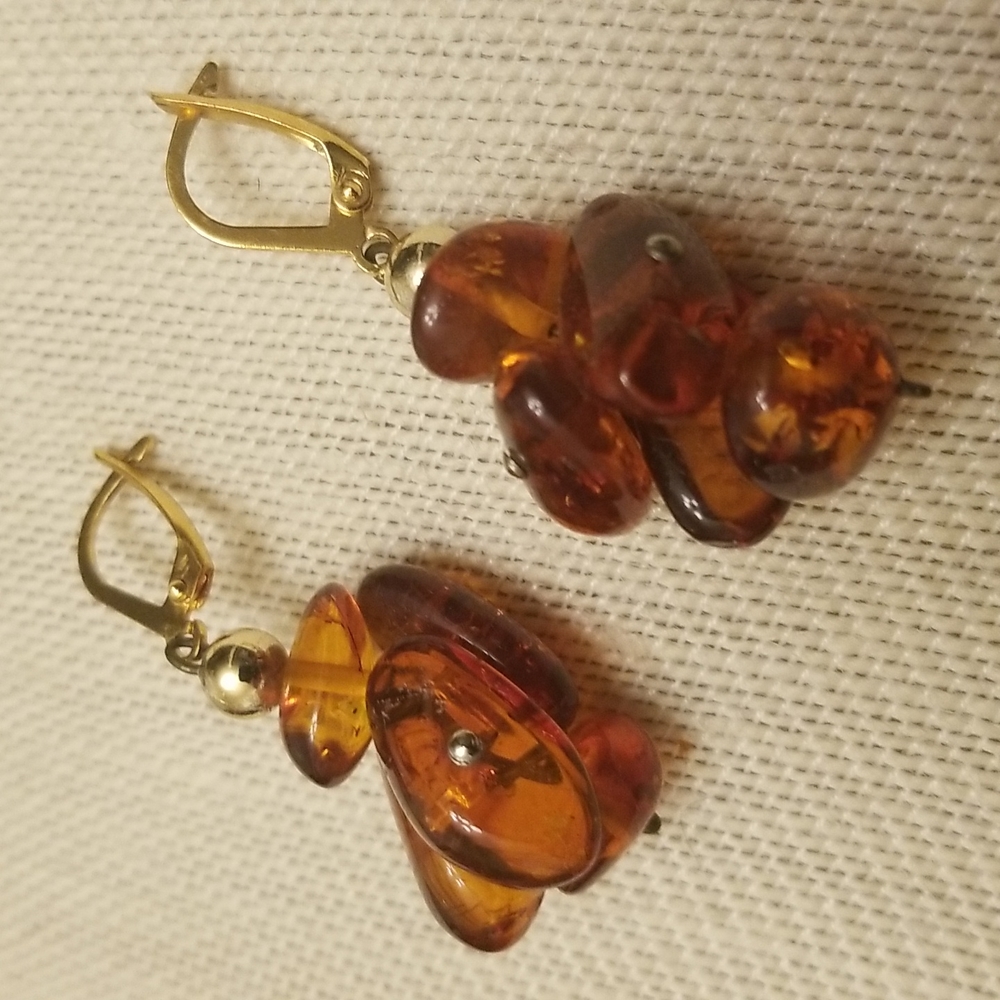 Vtg Cluster of Genuine Amber Earrings